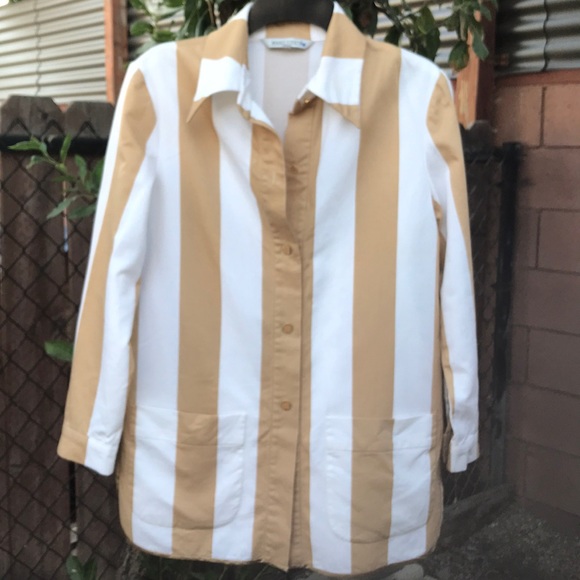 Designer Mark Eisen tan/white jacket w/pockets - Picture 1 of 7